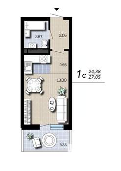 Студия квартира, вторичка, 27м2, 5/16 этаж