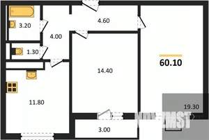 2-к квартира, вторичка, 60м2, 10/19 этаж
