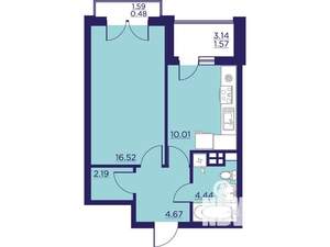 1-к квартира, строящийся дом, 40м2, 6/18 этаж