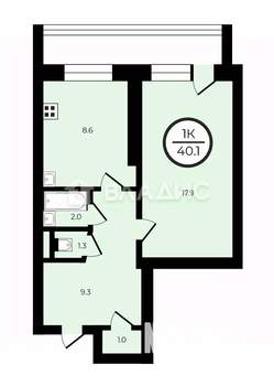 1-к квартира, вторичка, 40м2, 11/12 этаж