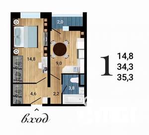 1-к квартира, строящийся дом, 35м2, 15/15 этаж