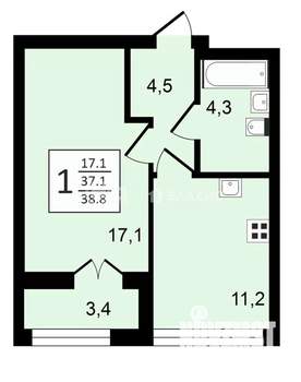 1-к квартира, строящийся дом, 39м2, 7/24 этаж