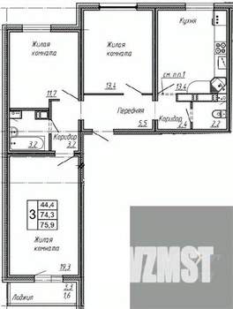 3-к квартира, вторичка, 76м2, 1/17 этаж