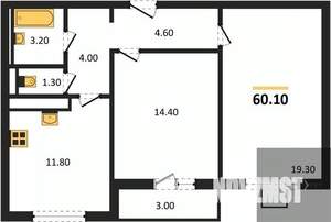 2-к квартира, вторичка, 60м2, 9/19 этаж