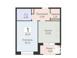 1-к квартира, строящийся дом, 43м2, 6/10 этаж