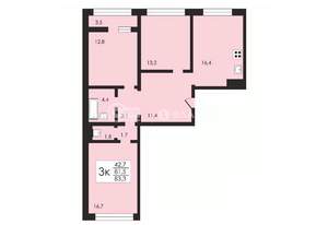 3-к квартира, строящийся дом, 83м2, 11/17 этаж