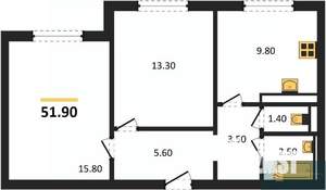 2-к квартира, вторичка, 52м2, 1/17 этаж