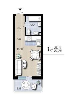 Студия квартира, вторичка, 28м2, 2/16 этаж