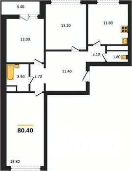 3-к квартира, сданный дом, 80м2, 16/17 этаж