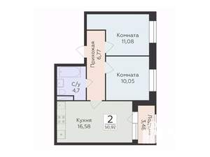 2-к квартира, строящийся дом, 51м2, 6/12 этаж