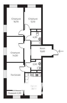 3-к квартира, строящийся дом, 97м2, 12/14 этаж