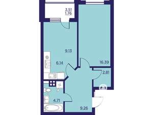 1-к квартира, вторичка, 50м2, 3/18 этаж