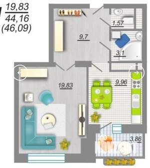 1-к квартира, вторичка, 42м2, 20/25 этаж