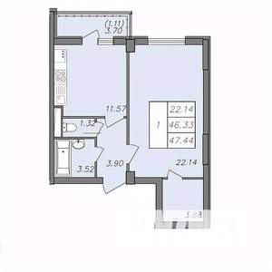 1-к квартира, вторичка, 46м2, 2/13 этаж