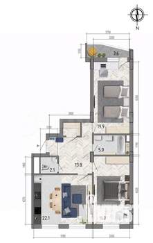 3-к квартира, вторичка, 84м2, 1/18 этаж