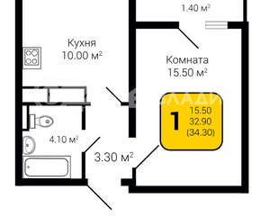 1-к квартира, строящийся дом, 34м2, 10/20 этаж