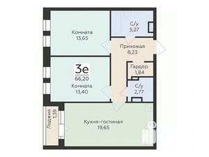3-к квартира, вторичка, 66м2, 9/12 этаж