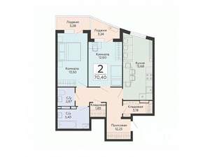 2-к квартира, строящийся дом, 70м2, 8/13 этаж
