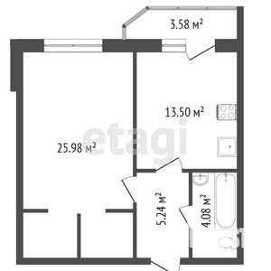 1-к квартира, вторичка, 47м2, 3/12 этаж